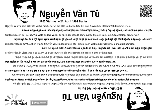 Gedenkkarte in Deutsch und Vietnamesisch (zum Umdrehen)